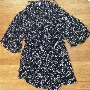 Blue Rain Black Star-Print Ruffle V-Neck Blouse
